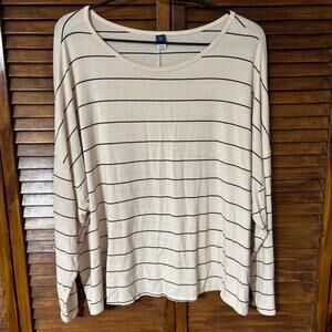 Old Navy Women's Top - Cream & Blue Striped, Long Sleeve - Plus Size 2X Stretch